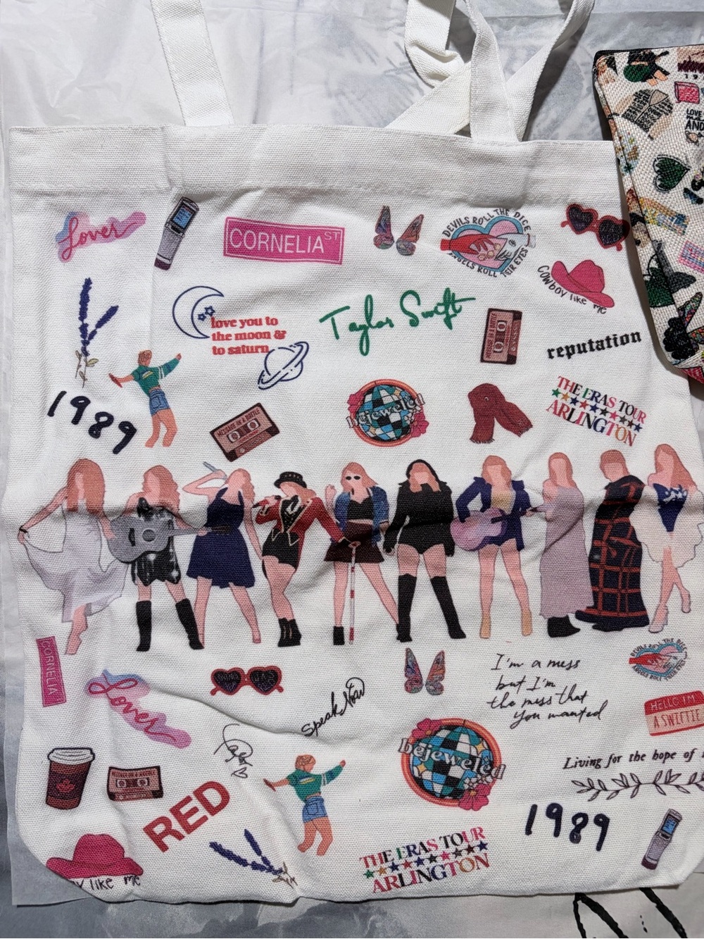 NWT Taylor Swift Illustrated Tote Bag, Cosmetic Bag & 100 sticker sheet Bundle - Picture 4 of 4